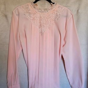 Liz Baker Essentials pink lacy fancy blouse